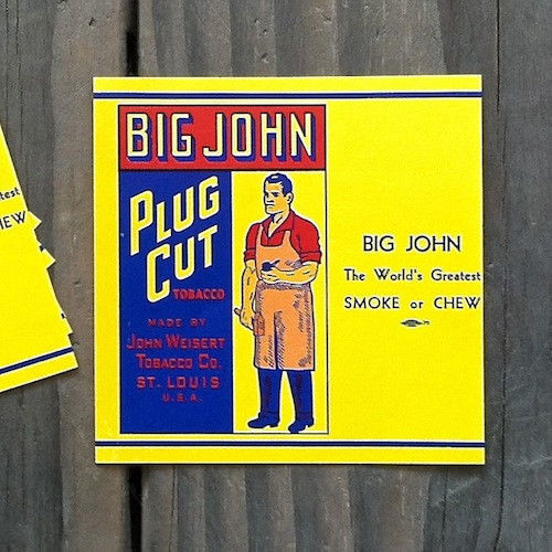 BIG JOHN PLUG CUT Smoke Tobacco Labels 1920s