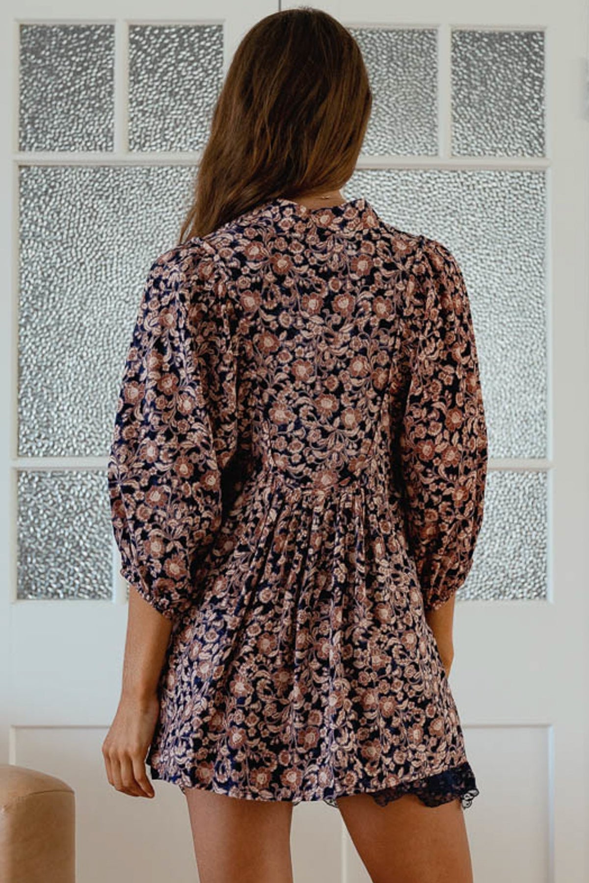 JAASE - Boheme Blouse: Thick Collar Smock Blouse in Midnight Meadow Print