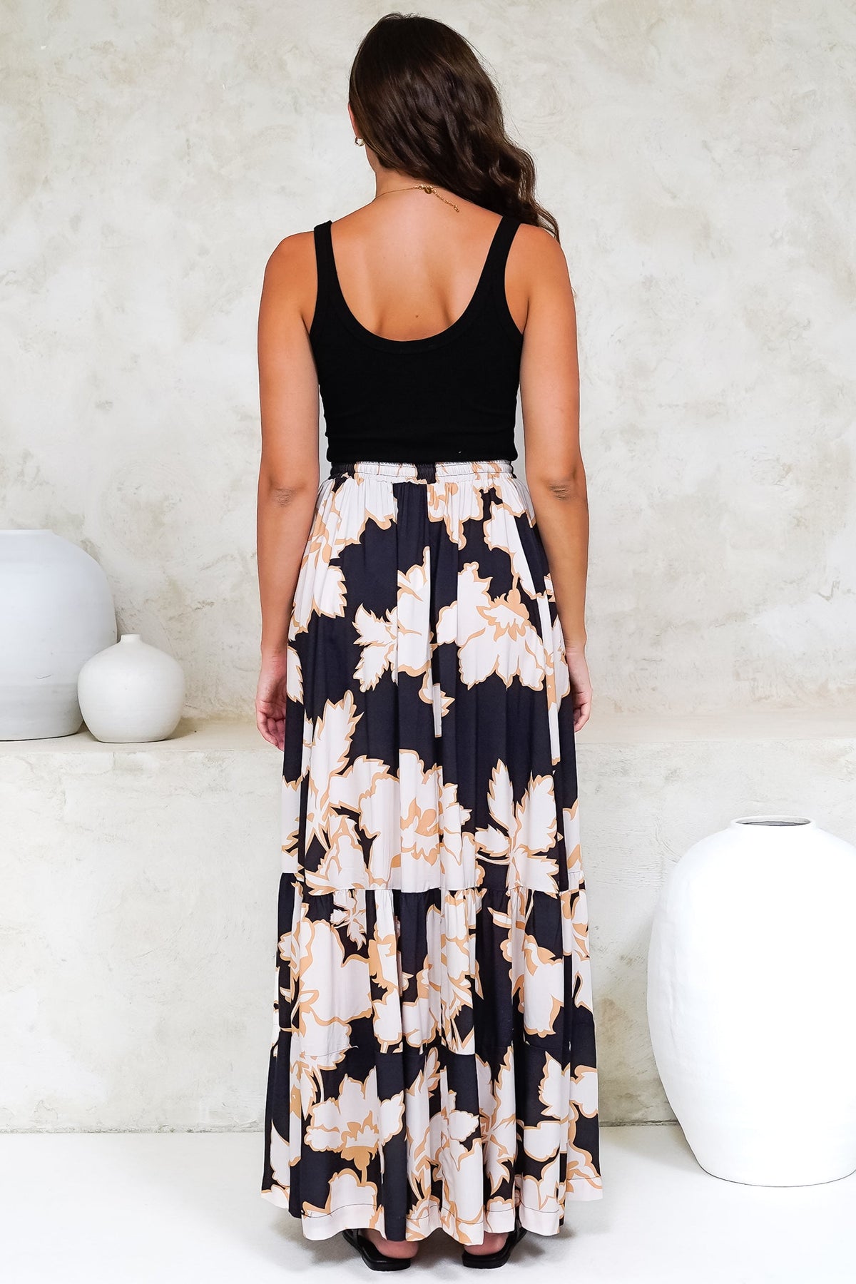 Zia Maxi Skirt - High Waisted Skirt with Tassel Waist Tie and Front Splits in Illaria Print