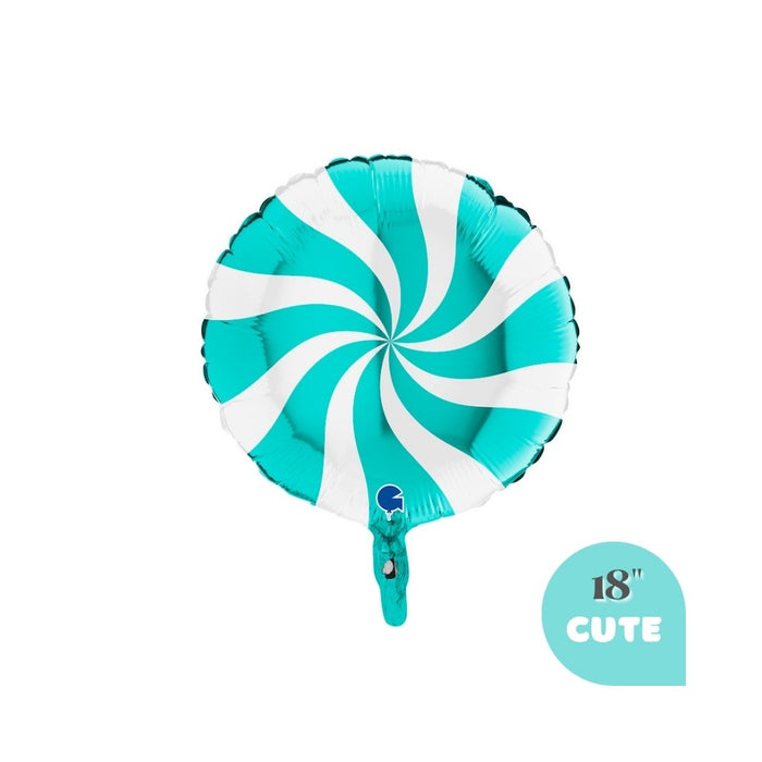 Aqua Blue Peppermint Candy Foil Balloon 18" - Modern Christmas Holiday Party Decoration