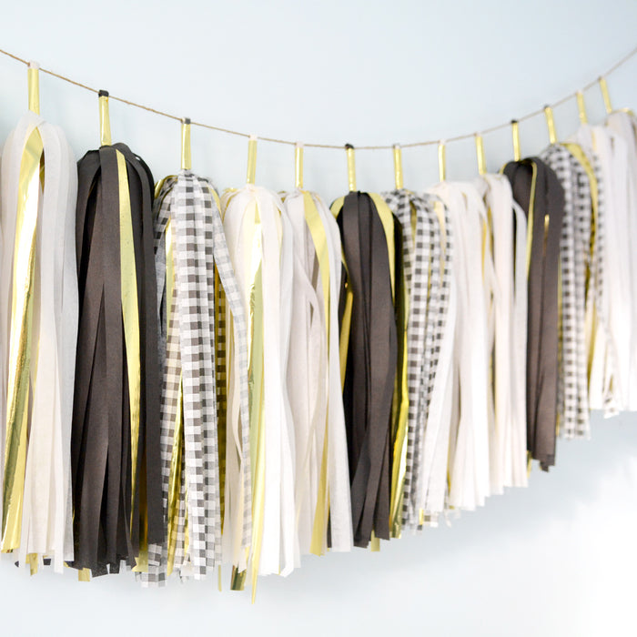 Black Gingham Tassel Garland, New Year Eve Party Decoration Supplies, Boy Little Man Birthday Party, Bachelor Party Banner Garland by GenWoo Shop