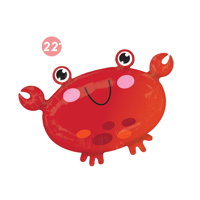 Cute Crab Foil Balloon 22-inch - Sea Animal, Ocean, Mermaid Under the Sea Birthday Party Decorations