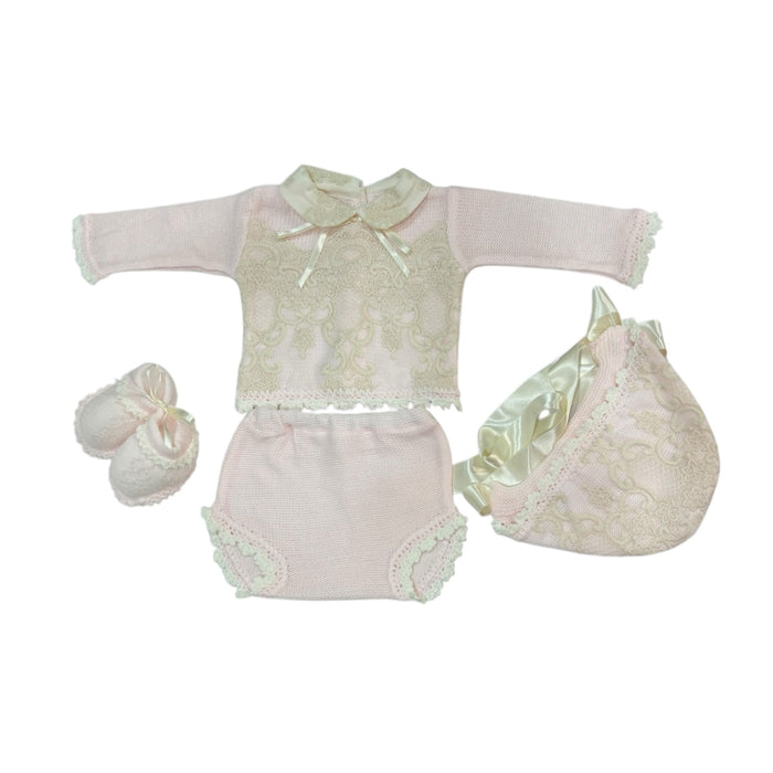 Esme Pink and Ivory Lace 4-Piece Set
