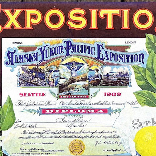 EXPOSITION LEMON SUNKIST Citrus Crate Box Label 1940s