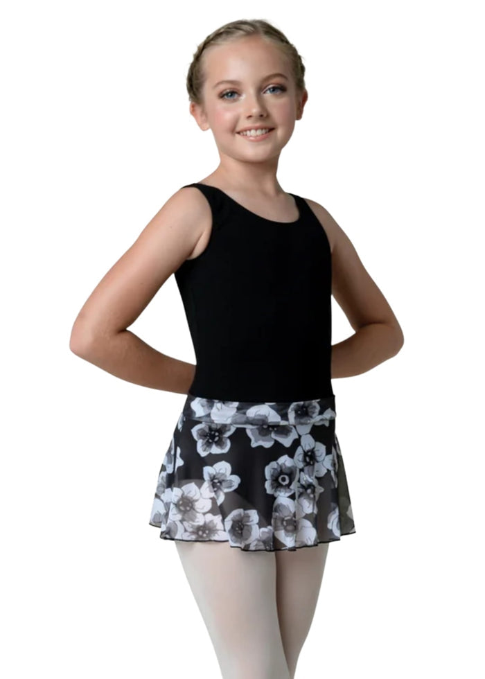 Danshuz mesh pull-on skirt in black and white floral print.