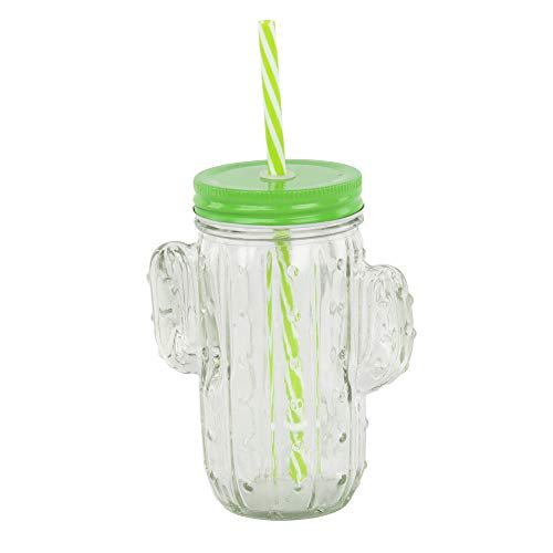 Glass Cactus Mug with Green Lid