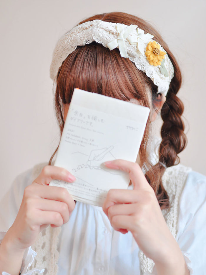 Japanese Mori Girl Lace Wide-Band Crossed Sunflower Headband