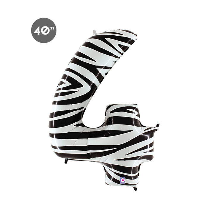Jumbo Zebra Number 4 Foil Balloon 40-inch - Animal Themed Fourth Birthday Balloon & Anniversary Decor