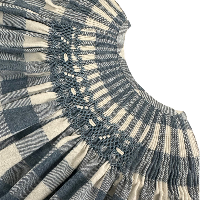 Lara Handsmocked Macro Gingham Blue Dress
