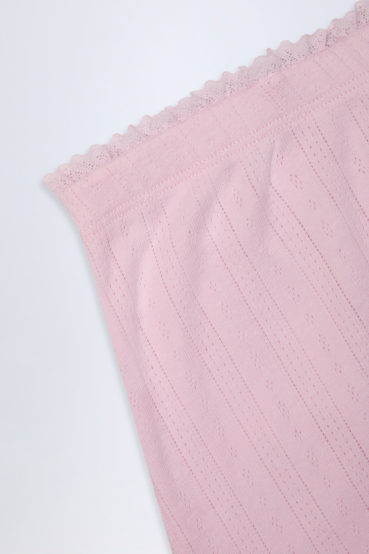Pointelle Mid-Rise Straight-Leg Trousers in Baby Pink