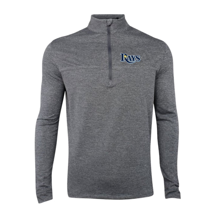 Rays Men's Columbia Gray Wordmark Omni-Wick Soar Waffle 1/4 Zip Pullover