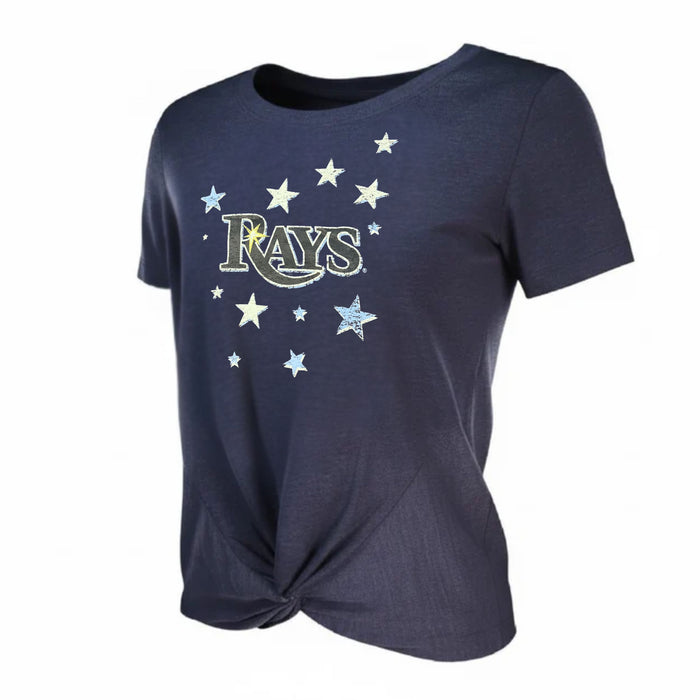 Rays Women's New Era Navy Wordmark Stars Front Knot Tee