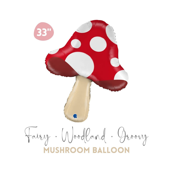 Red Mushroom Foil Balloon 33" - Woodland Party Decors, Fairy Theme Birthday, Groovy Mushroom Party