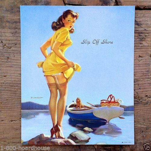 SLIP OFF SHORE Elvgren Lithograph Pinup Print 1940s