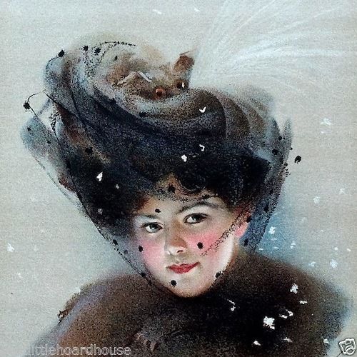 SNOWY VEIL Victorian Lithograph Print 1909