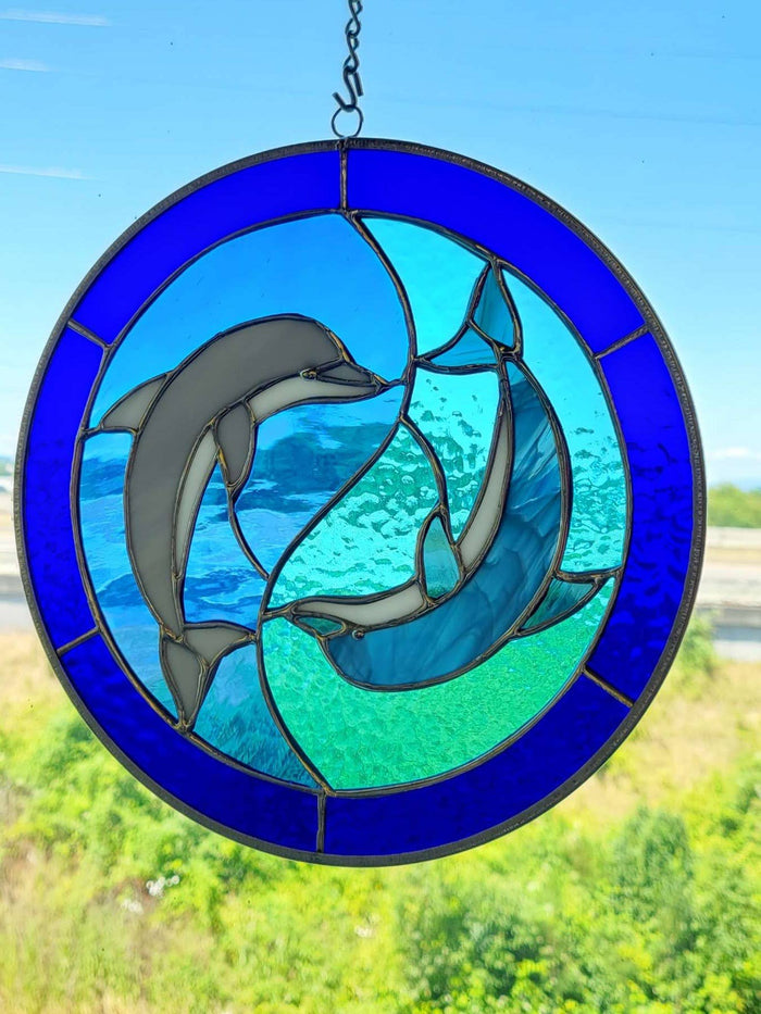 Yin and Yang Dolphins Stained Glass