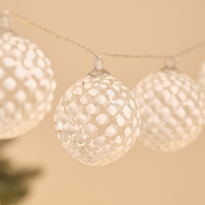 10 Glass Frosted Snowball LED Bauble Fairy Lights