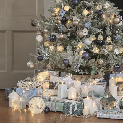 10 Glass Frosted Snowball LED Bauble Fairy Lights