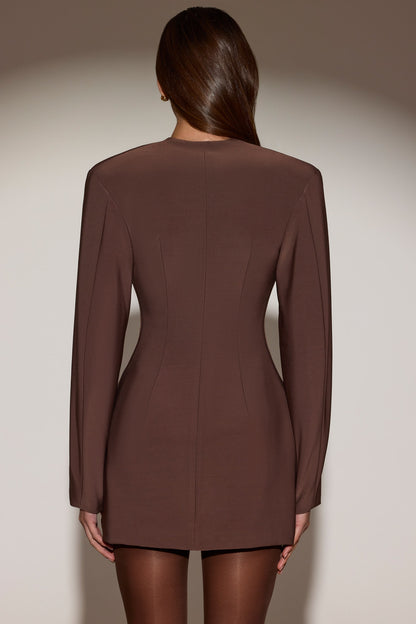 Single-Breasted Blazer Mini Dress in Chocolate Brown