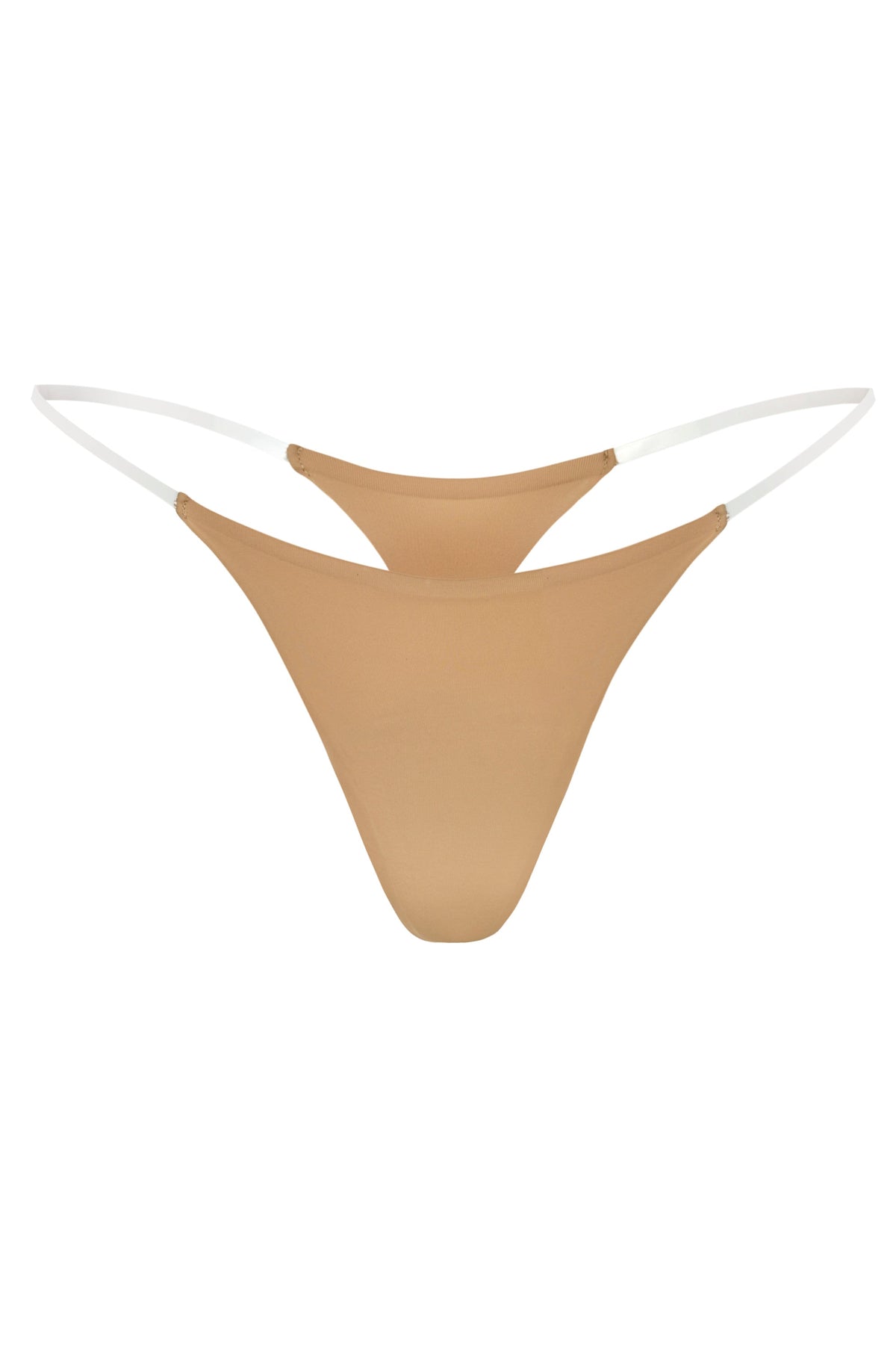 Seamless Knit Clear Strap Thong in Caramel