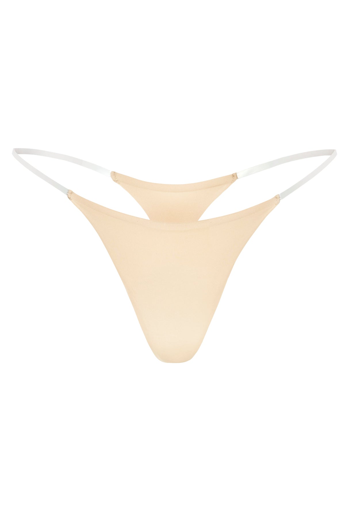 Seamless Knit Clear Strap Thong in Warm Peach