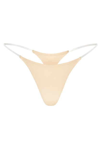 Seamless Knit Clear Strap Thong in Warm Peach