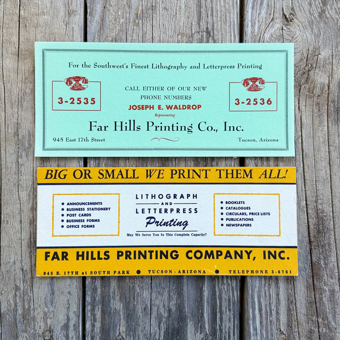 54 WHOLESALE 1940s FAR HILLS PRINTING CO Ink Desk Pad Blotter Ad LOT Tucson AZ
