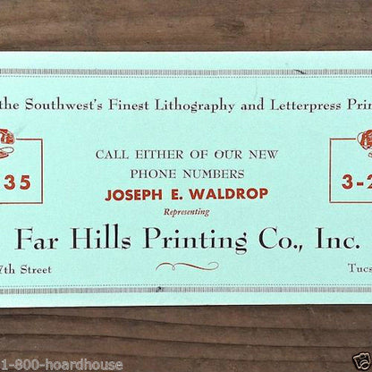 FAR HILLS PRINTING CO Advertising Ink Blotter 1940s