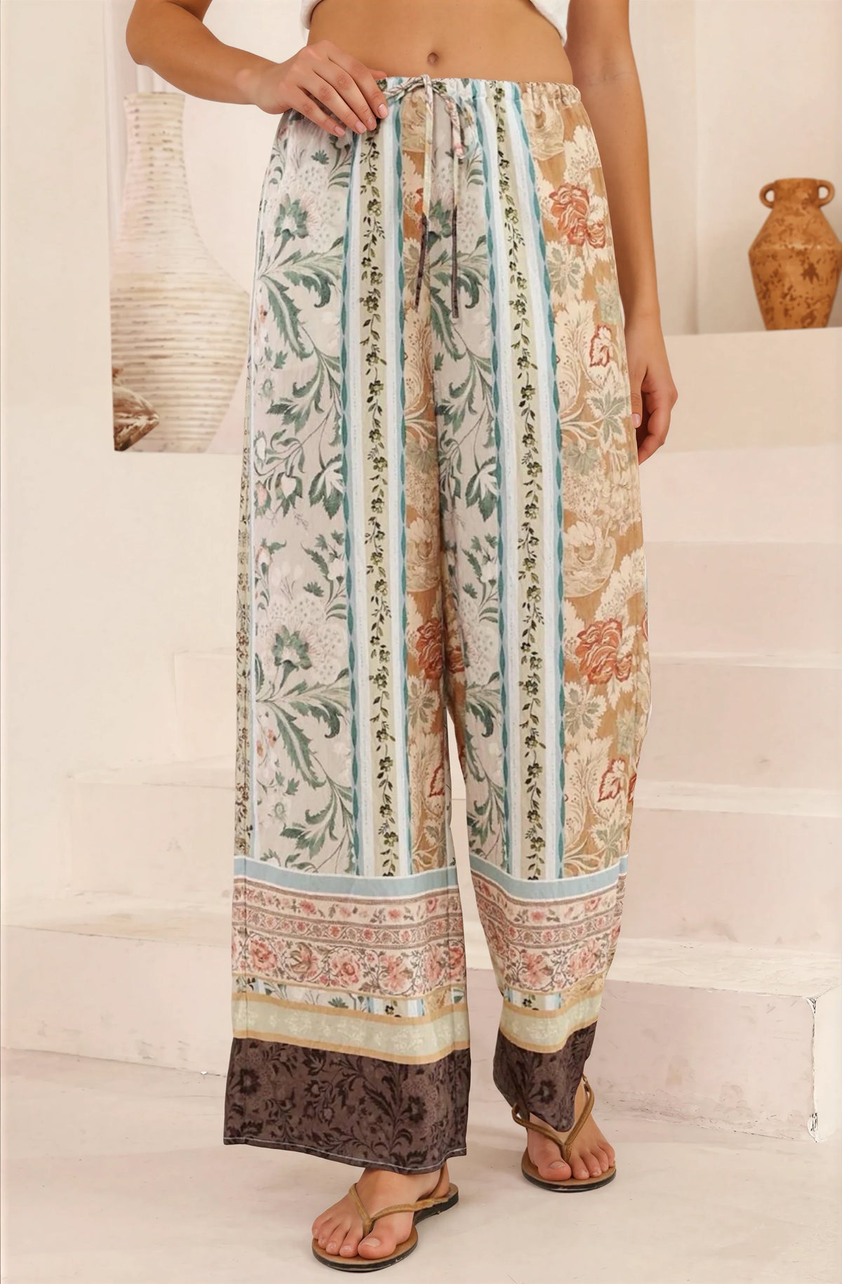 Adelaide Pants - Drawstring High Waisted Wide Leg Pant in Lyla Print