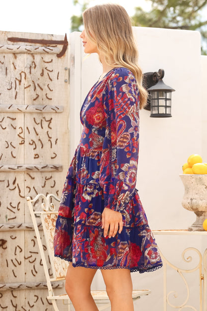 Audrey Mini Dress - Delicately Detailed Tiered A-Line Dress in Brooks Print