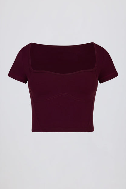 Soft Active Sweetheart-Neck Crop Top in Burgundy