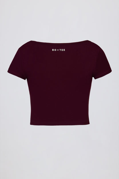 Soft Active Sweetheart-Neck Crop Top in Burgundy