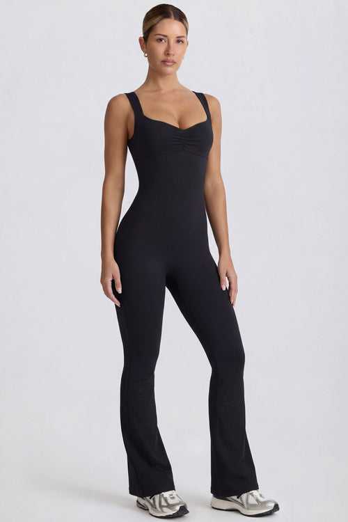 Soft Active Cut Out Back Jumpsuit  in Black