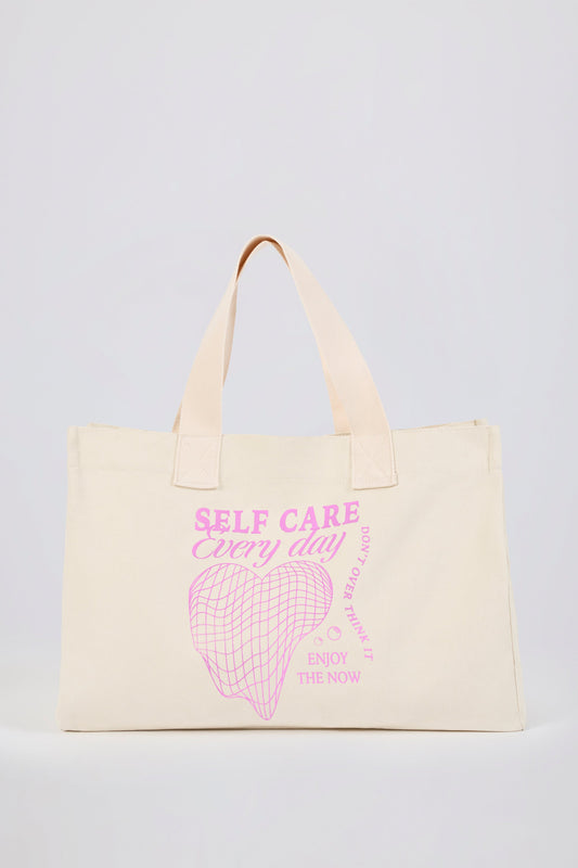 Oversized Canvas Tote Bag in Egg Shell