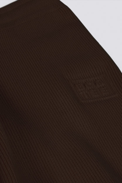 Ribbed Knit Wide-Leg Joggers in Pecan