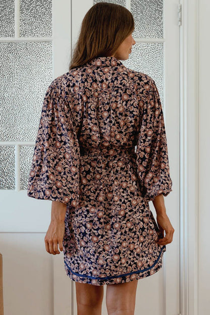 JAASE - Beverly Shirt Dress: Button Down Dress with Matching Belt in Midnight Meadow Print