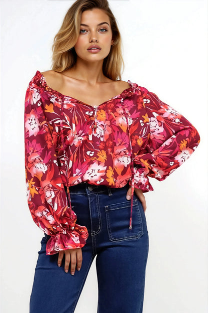 Briar Blouse - Frill Collar Pull Over Top with Long Balloon Sleeves in Monroe Print