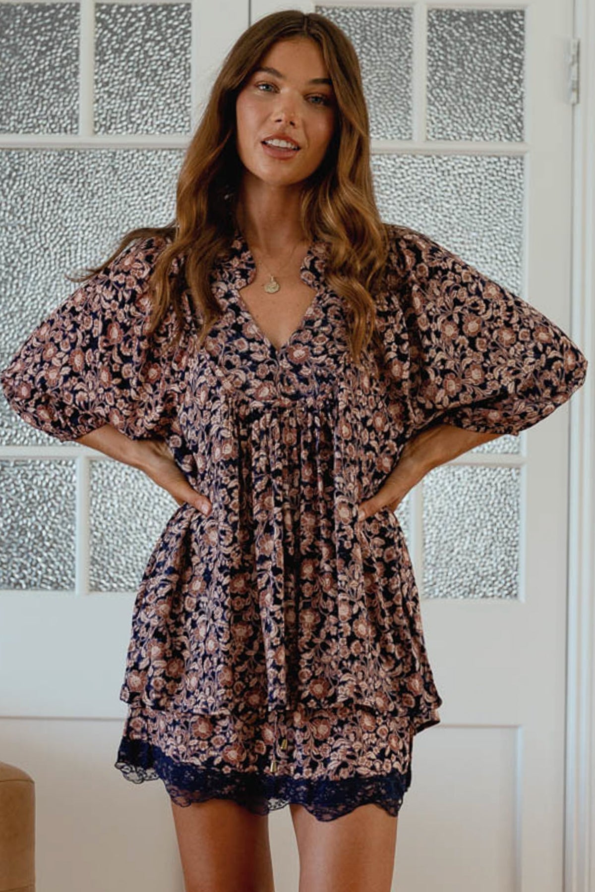 JAASE - Boheme Blouse: Thick Collar Smock Blouse in Midnight Meadow Print
