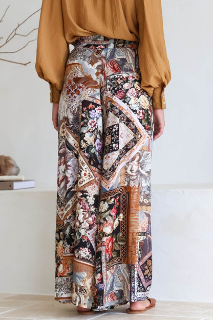 Charli Pants -  Paper Bag High Waisted Wide Leg Pants in Elaine Print
