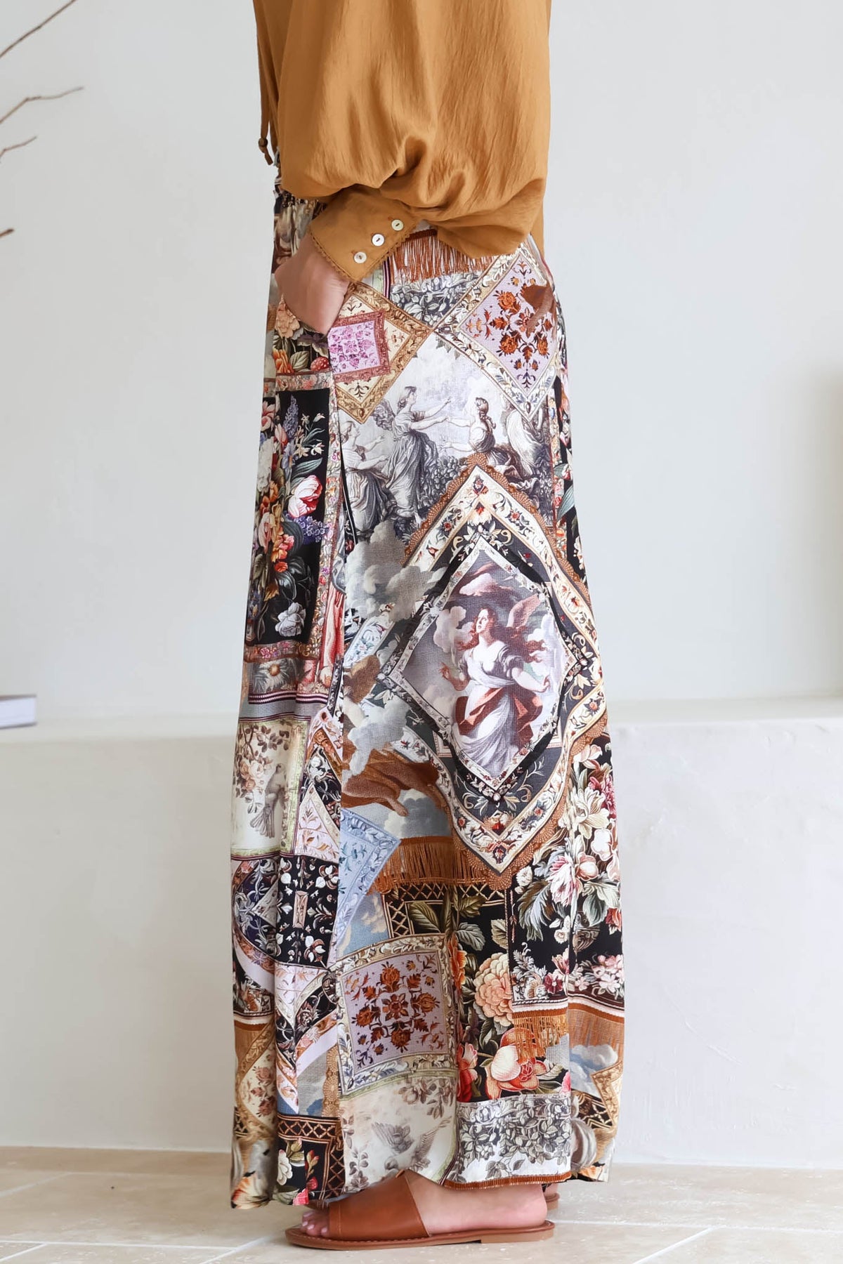Charli Pants -  Paper Bag High Waisted Wide Leg Pants in Elaine Print