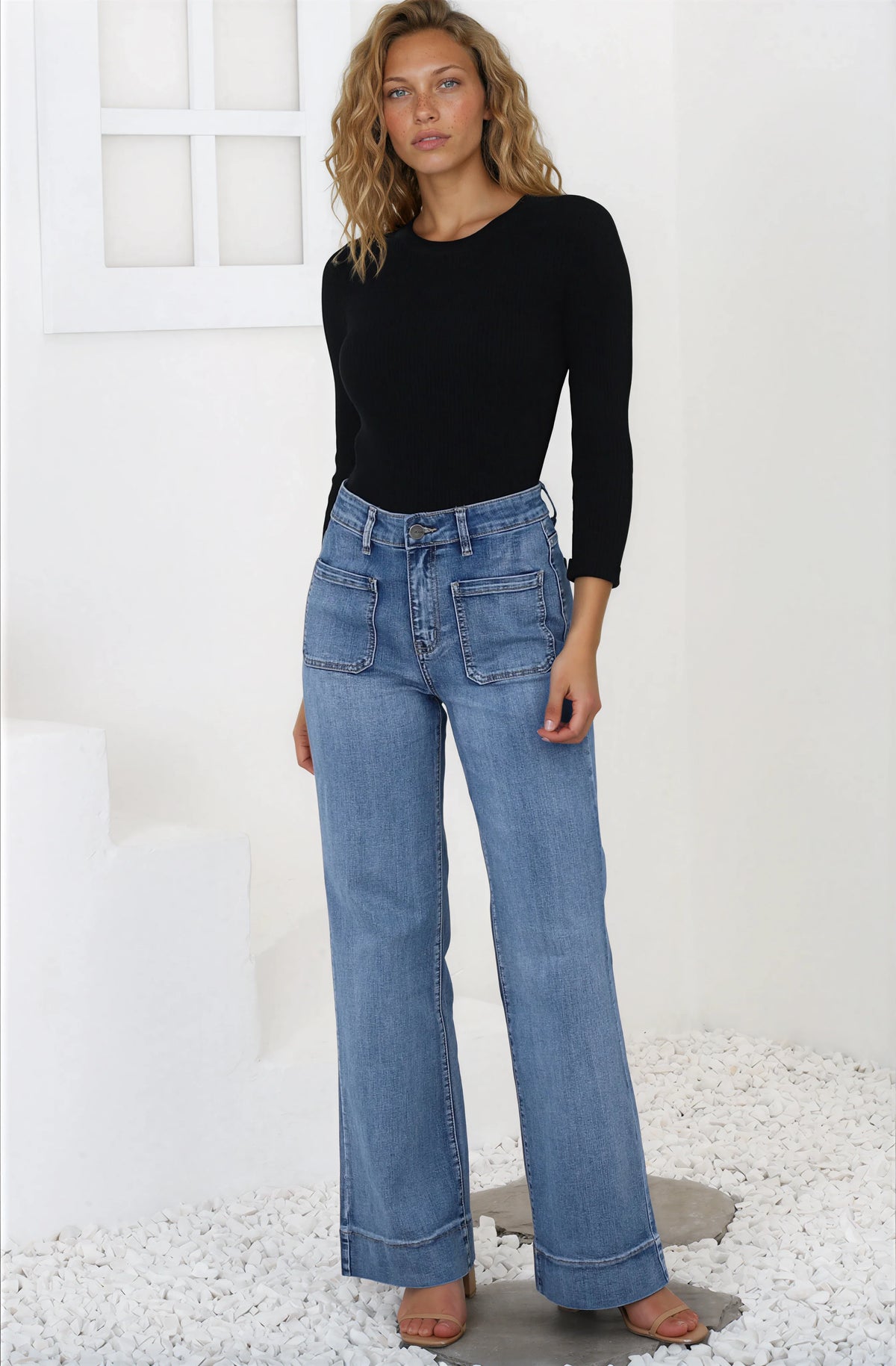 Cindy Wide Leg Jean in Mid Denim Wash