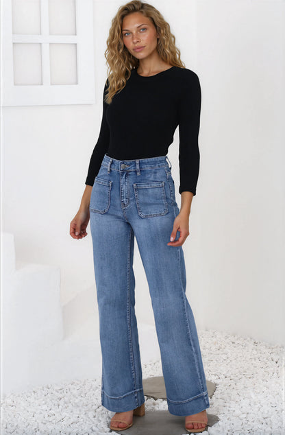 Cindy Wide Leg Jean in Mid Denim Wash