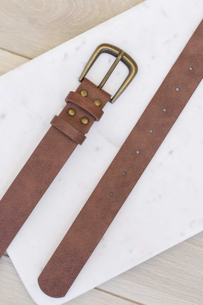 Creed PU Leather Gold Buckle Belt - Brown