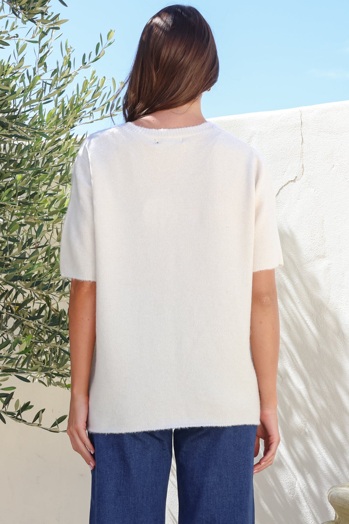 Fable Knit Top - Crew Neck Relaxed Super Soft Knit Tee in Cream