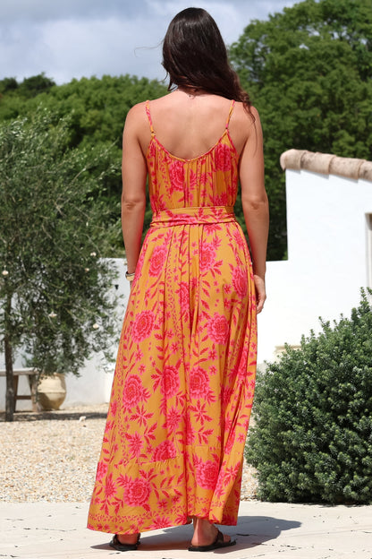 Frederique Maxi Dress - Relaxed Sun Dress with Detachable Waist Tie in Betsey Print