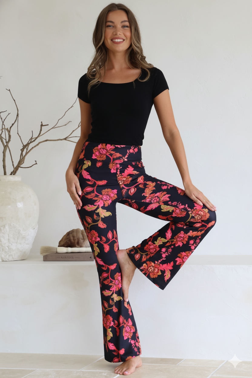 Scarlett Pants - High Waisted Flare Pants In Valerie Print