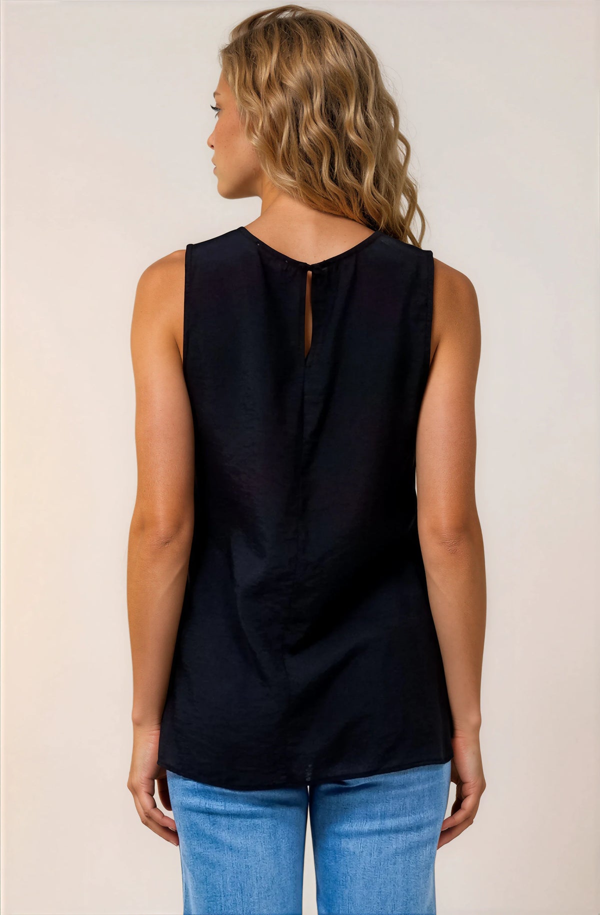 Hemingway Top - Asymmetrical Front High-Low V-Neck Sleeveless Top in Black