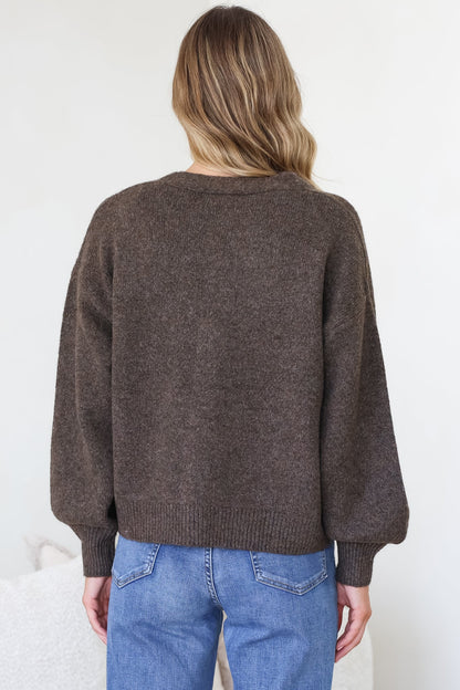 Indie Cardigan Set - Knit Top and Button Down Cardigan Set in Chocolate