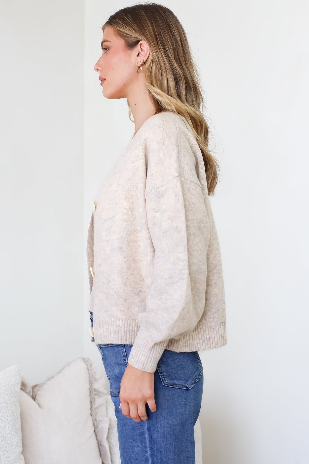Indie Cardigan Set - Knit Top and Button Down Cardigan Set in Oatmeal