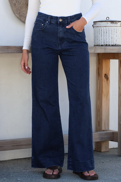 Jesse Jeans - High Waisted Wide Leg Jeans in Dark Denim